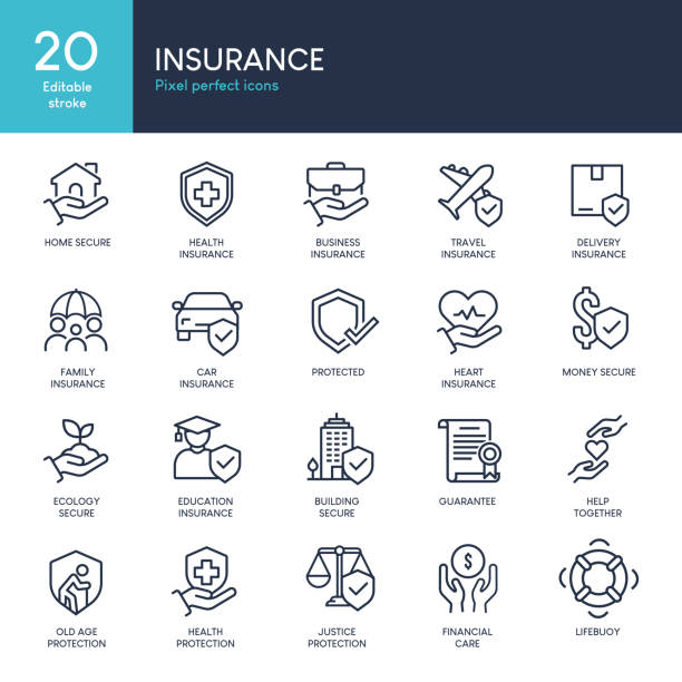 страхование - набор тонких линий иконки вектора - insurance symbol computer icon car stock illustrations