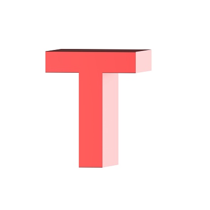 Red 3D render on white background Letter T