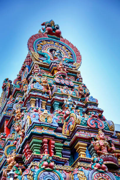 Part of Hindu temple in Bangkok, Thailand. - stock photo Exterior detail of Sri Mariamman Temple in Silom Road, Bangkok. silom stock pictures, royalty-free photos & images