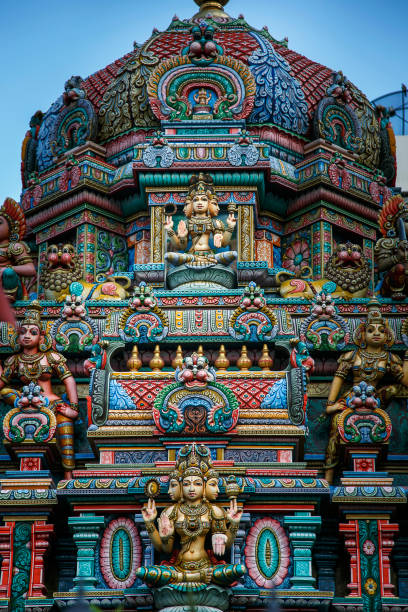 Part of Hindu temple in Bangkok, Thailand. - stock photo Exterior detail of Sri Mariamman Temple in Silom Road, Bangkok. silom stock pictures, royalty-free photos & images
