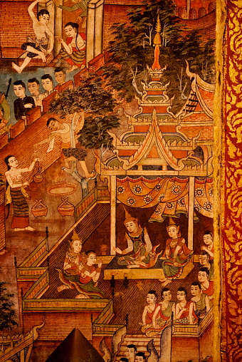 A painting depicting a scene from Burmese mythology.
