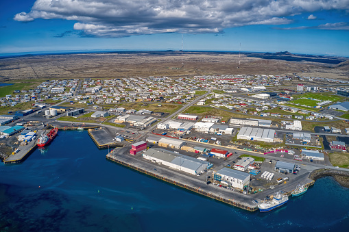 Aerial view of Grindavik, Iceland near the Blue Lagoon