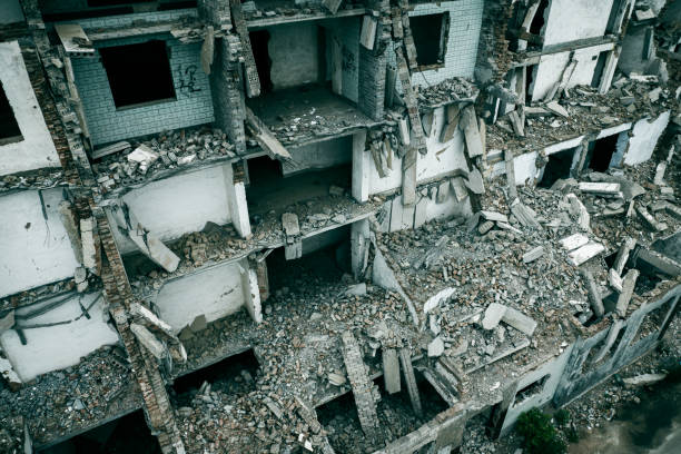 istock Aerial view of destroyed building 1403177301