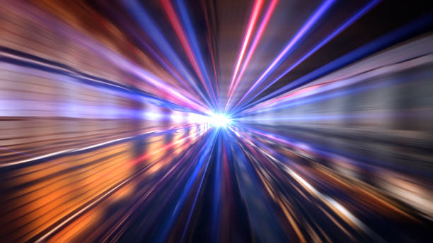 istock Rush hour fast car moving night city ,Fast moving traffic drives moving fast light each effect line light cg time lapse 1403178135