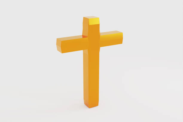 istock 3D Rendering of a golden cross on white background. 1403179702