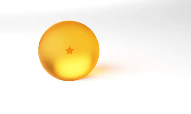 3D Rendering crystal dragon ball yellow with one star on a white background.