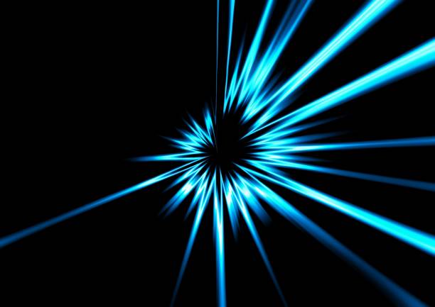 3D illustration of blue rays radiated in the dark