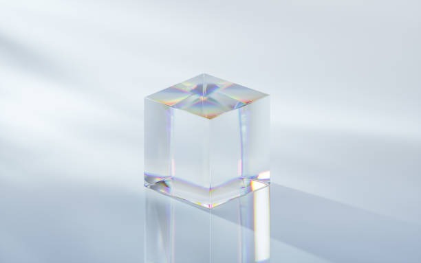 cube de verre avec fond lumineux, rendu 3d. - translucent photos et images de collection