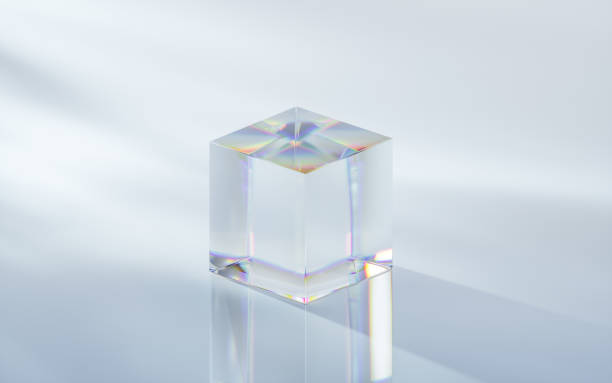 cubo di vetro con sfondo luminoso, rendering 3d. - translucent foto e immagini stock