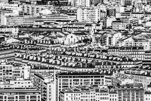 Black White Apartment Buildings Pattern Marseille Cityscape Overview Marseille Cote d'Azur France
