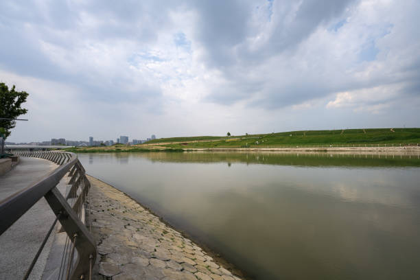 Sunny day riverside Chengdu City