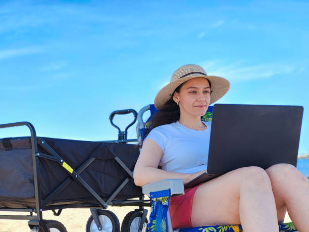 istock woman working on the beach 1403190135
