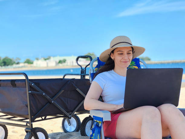 istock woman working on the beach 1403190141
