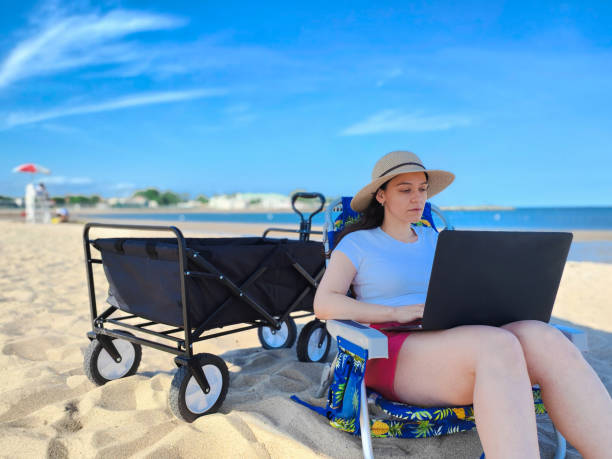 istock woman working on the beach 1403190144
