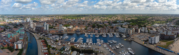 Aerial view of River Thames UK Essex for drone