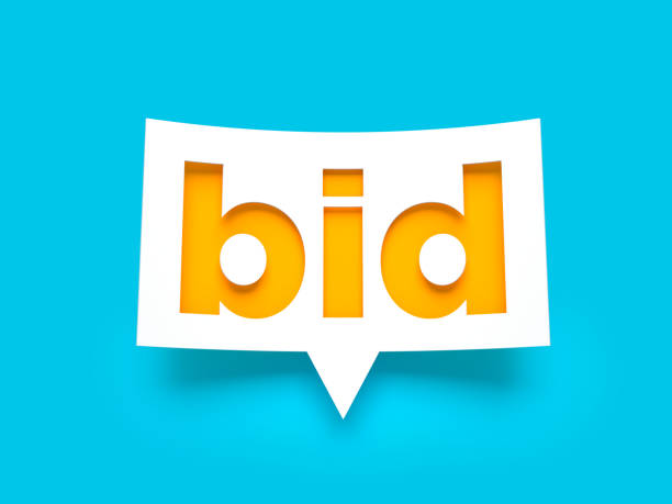 White color speech bubble and bid text message. stock photo