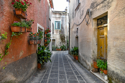 A small street between the houses of a medieval town in the province of Salerno.