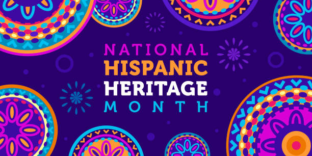 Hispanic heritage month. Vector web banner, poster, card for social media, networks. Greeting with national Hispanic heritage month text, Huichol pattern background Hispanic heritage month. Vector web banner, poster, card for social media, networks. Greeting with national Hispanic heritage month text, Huichol pattern background. national hispanic heritage month illustrations stock illustrations