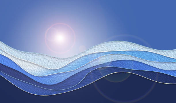Abstract blue shade wavy background, dusk at sea.