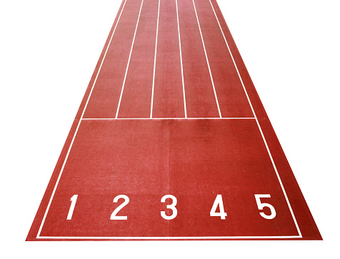 High angle view of an athletics track number on white background .