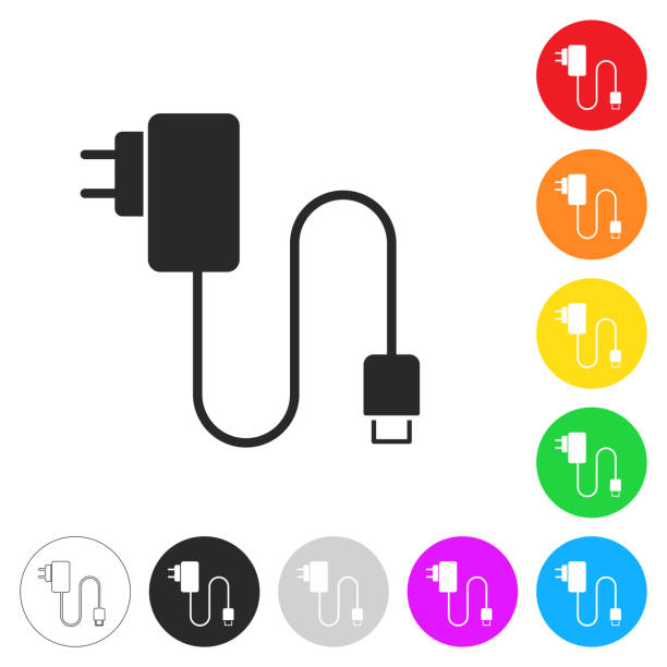 ilustrações, clipart, desenhos animados e ícones de carregador de celular. ícone em botões coloridos - plug adapter charging mobile phone battery charger