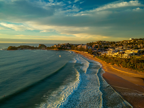 Aerial View of Terrigal beach at Morning Golden Hour