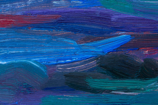 Blue background oil paint. Beautiful brush strokes close-up. stock photo