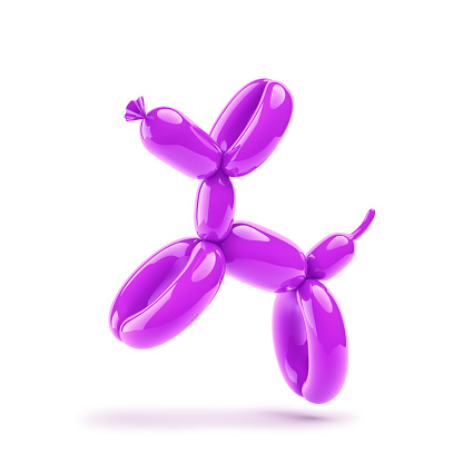 Vivid purple balloon dog isolated on white. 3D rendering with clipping path