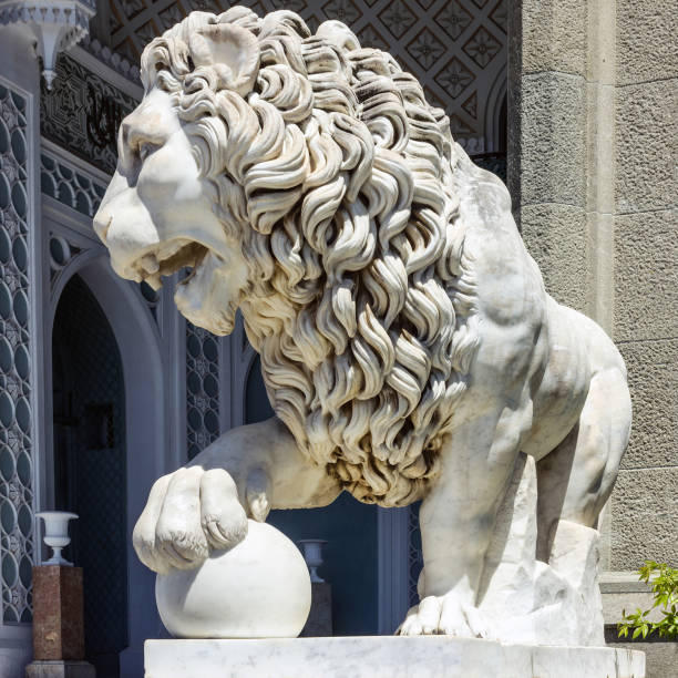 Marble lion sculpture in Vorontsov Palace in Alupka, Crimea