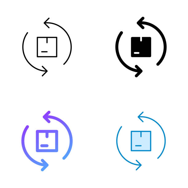 편집 가능한 스트로크로 네 가지 스타일의 상품 아이콘 디자인 교환. 선, 솔리드, 플랫 라인 및 컬러 그라디언트 라인. 웹 페이지, 모바일 앱, ui, ux 및 gui 디자인에 적합합니다. - returning stock illustrations