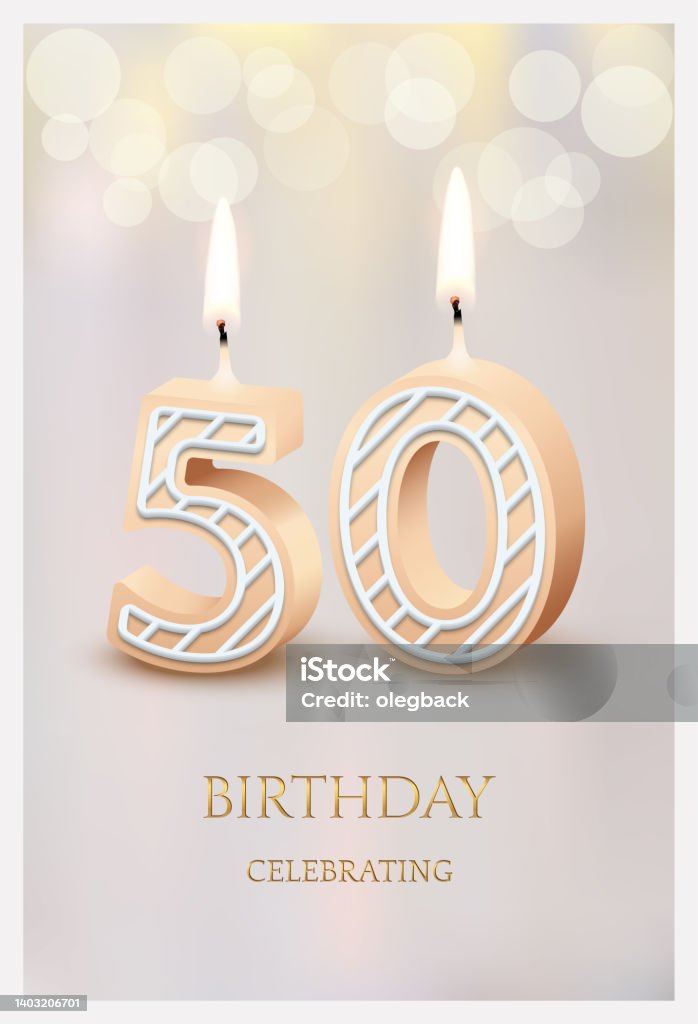 Happy Birthday Greeting Card With 50 Number Candles Vector Illustration