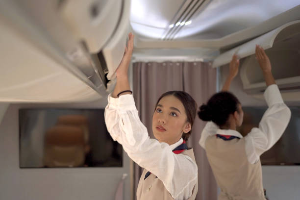 Cabin crews checking for safety. stock photo