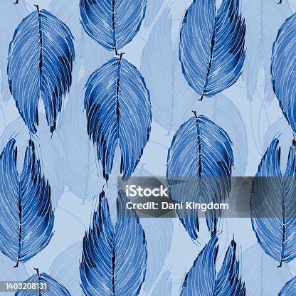 istock Pattern blue bird feather on a white background for your design seamless 1403208131