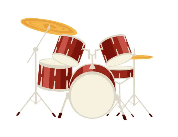 Vector illustration of Red color drums set professional music instrument vector illustration on white background