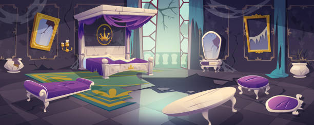 istock Abandoned bedroom in royal castle or palace 1403210063