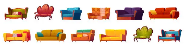 Vector illustration of Cartoon couches and sofas furniture isolated set