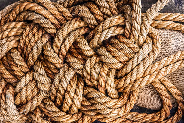 ropes jute tackle background natural - lashing imagens e fotografias de stock