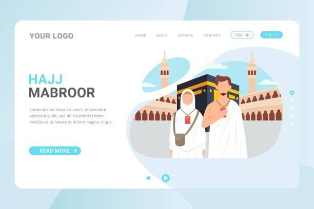 Modern flat design concept of Hajj and Umrah travel for website Modern flat design concept of Hajj and Umrah travel for website and mobile website. Landing page template. Vector illustration hajj stock illustrations