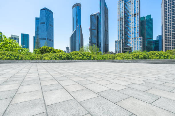 istock Empty floor and panoramic city skyline with buildings in Shanghai 1403219167