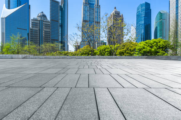 istock Empty floor and panoramic city skyline with buildings in Shanghai 1403219177