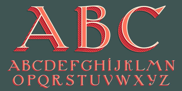 ilustraciones, imágenes clip art, dibujos animados e iconos de stock de alfabeto en estilo clásico de sombra tridimensional. - classical greek text alphabet typescript
