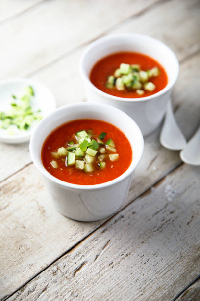 суп гаспачо - gazpacho salsa vegan food freshness стоковые фото и изображения