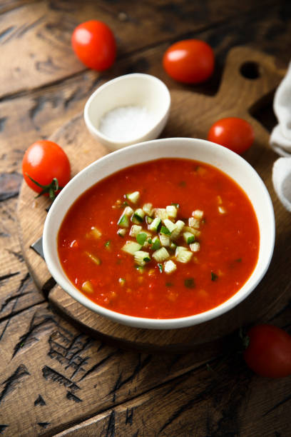 суп гаспачо - gazpacho salsa vegan food freshness стоковые фото и изображения