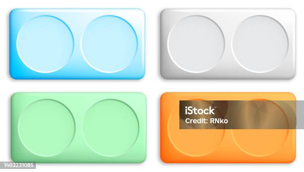 Set Of Rectangular Buttons With Rounded Corners Divided Into Round ...