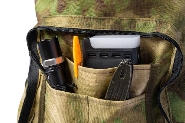 istock Open military backpack of khaki color on a white background 1403233067
