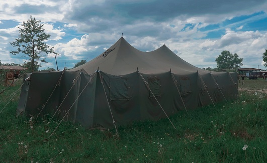 Military tents against the sky