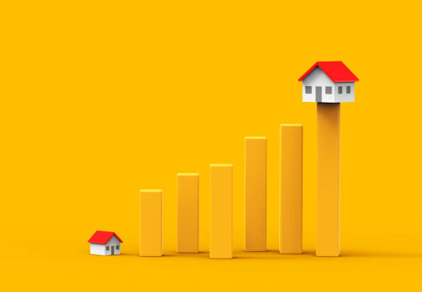 istock Growth real estate concept. Business graph and home. 3D Illustration. 1403235597