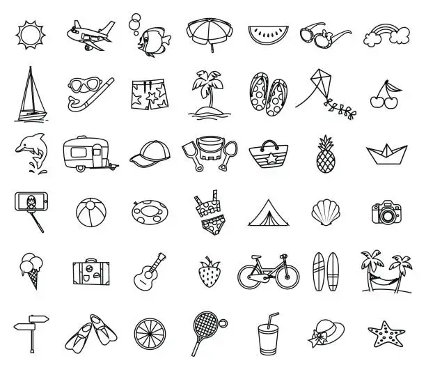 Vector illustration of Black And White, Summer icons