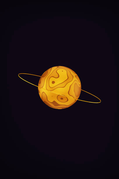 Cartoon planet in space with orbit belt, 3d render