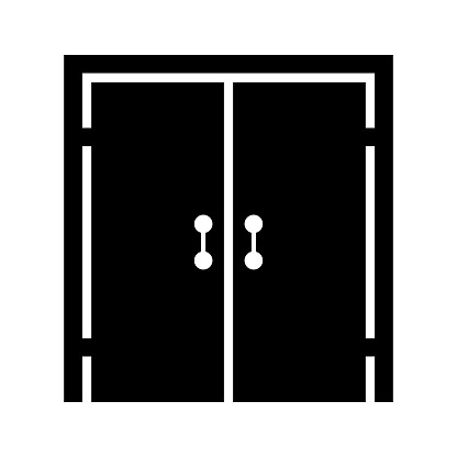 Closed double door silhouette flat icon vector illustration